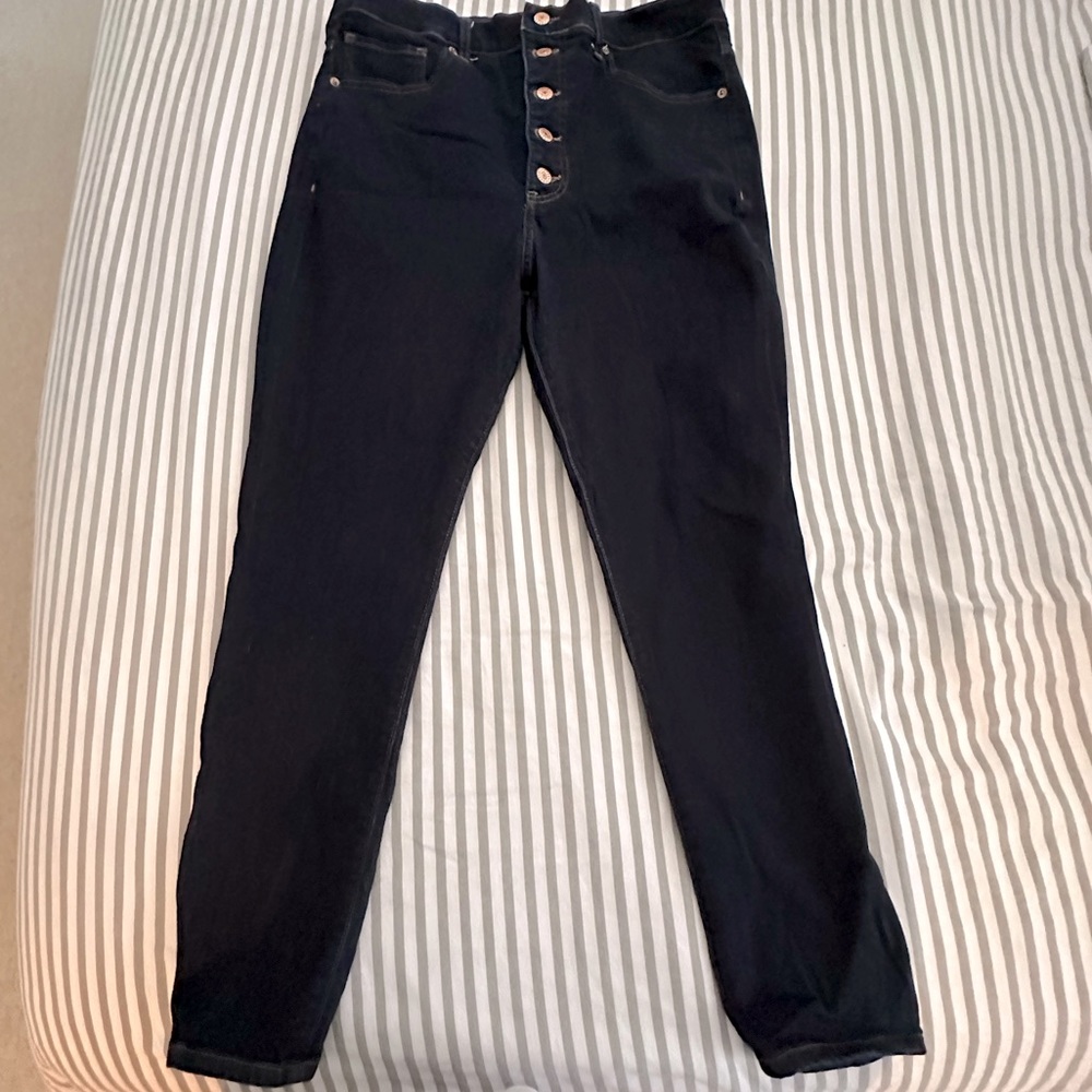 Express Super High Rise Button Up Jeans Dark Denim 14